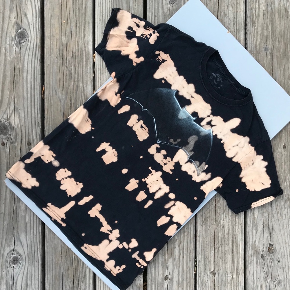 Batman Justice League Bleach Tie Dye Black T-Shirt Size Small Short Sleeve Shirt